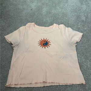 PacSun Pink Tee with Orange and Blue Sun Design